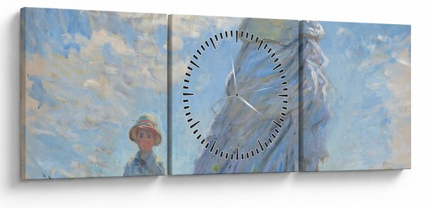 Obraz - Claude Monet, Woman with a Parasol - Madame Monet and Her Son, reprodukcje (z zegarem) (90x30 cm)
