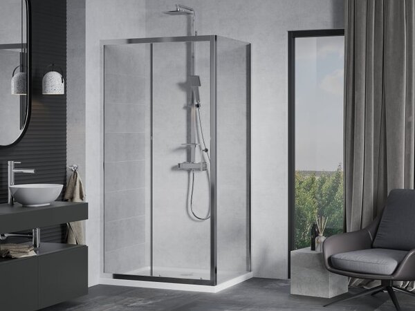 Mexen Apia kabina prysznicowa rozsuwana 120 x 90 cm, transparent, chrom + brodzik Flat - 840-120-090-01-00-4010