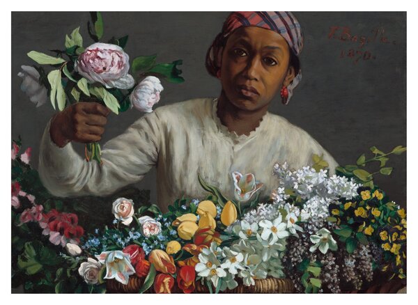 Obraz na szkle - Frédéric Bazille, Young Woman with Peonies, reprodukcje (70x50 cm)