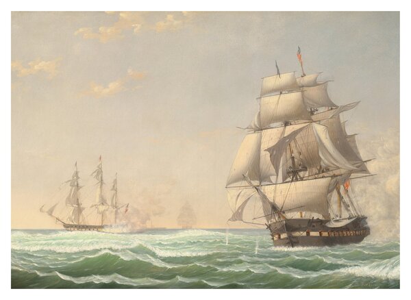 Obraz na szkle - Fitz Henry Lane, The United States Frigate President Engaging the British Squadron, reprodukcje (70x50 cm)
