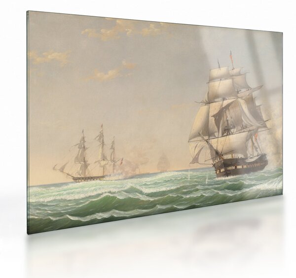 Obraz na szkle - Fitz Henry Lane, The United States Frigate President Engaging the British Squadron, reprodukcje (70x50 cm)