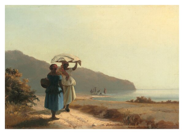 Obraz na szkle - Camille Pissarro, Two Women Chatting by the Sea, St. Thomas, reprodukcje (70x50 cm)