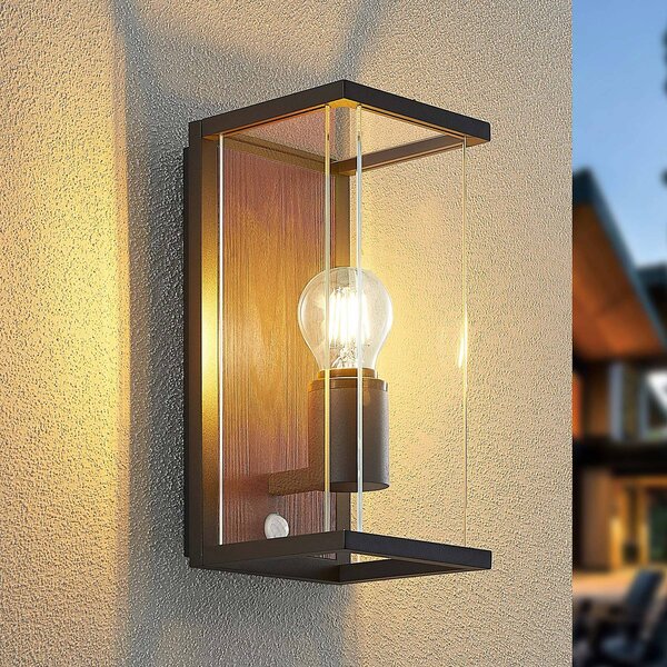 Lampa zewnętrzna z czujnikiem ruchu Elwin Lucande, możliwość ściemniania, czarny, aluminium, nowoczesny