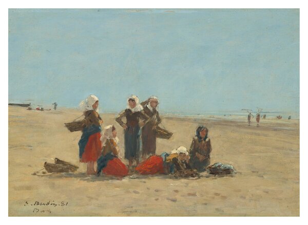Obraz na szkle - Eugène Boudin, Women on the Beach at Berck, reprodukcje (70x50 cm)