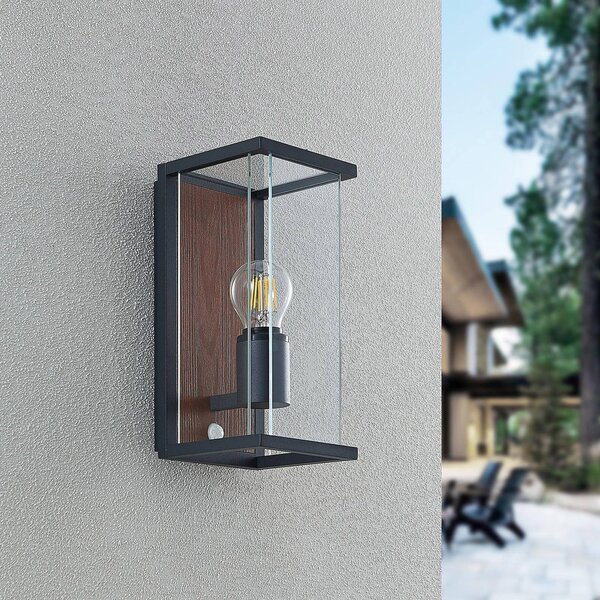 Lampa zewnętrzna z czujnikiem ruchu Elwin Lucande, możliwość ściemniania, czarny, aluminium, nowoczesny