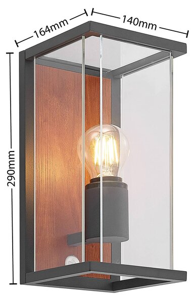 Lampa zewnętrzna z czujnikiem ruchu Elwin Lucande, możliwość ściemniania, czarny, aluminium, nowoczesny