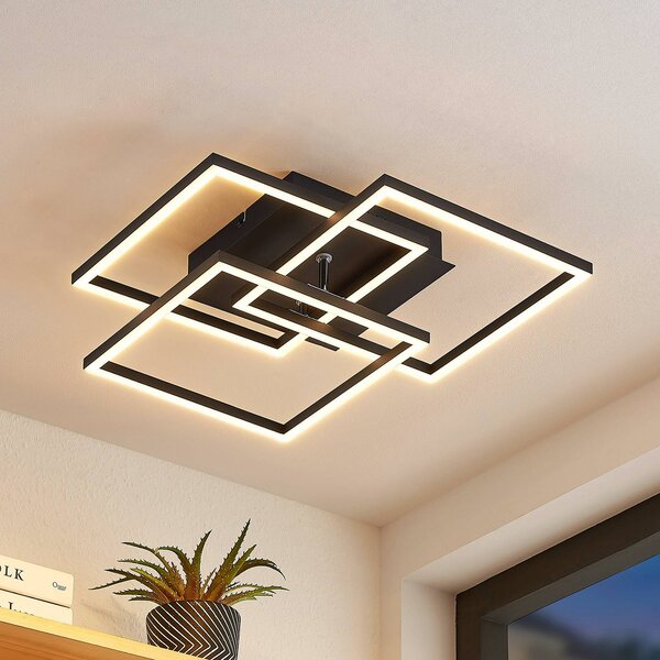 Lampa sufitowa LED Qiana Lindby, możliwość ściemniania, czarny, salon / jadalnia, aluminium, nowoczesny