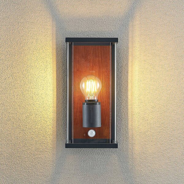 Lampa zewnętrzna z czujnikiem ruchu Elwin Lucande, możliwość ściemniania, czarny, aluminium, nowoczesny