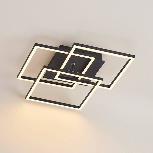 Lampa sufitowa LED Qiana Lindby, możliwość ściemniania, czarny, salon / jadalnia, aluminium, nowoczesny