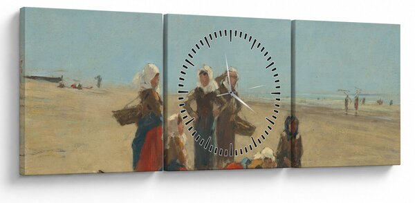 Obraz - Eugène Boudin, Women on the Beach at Berck, reprodukcje (z zegarem) (90x30 cm)