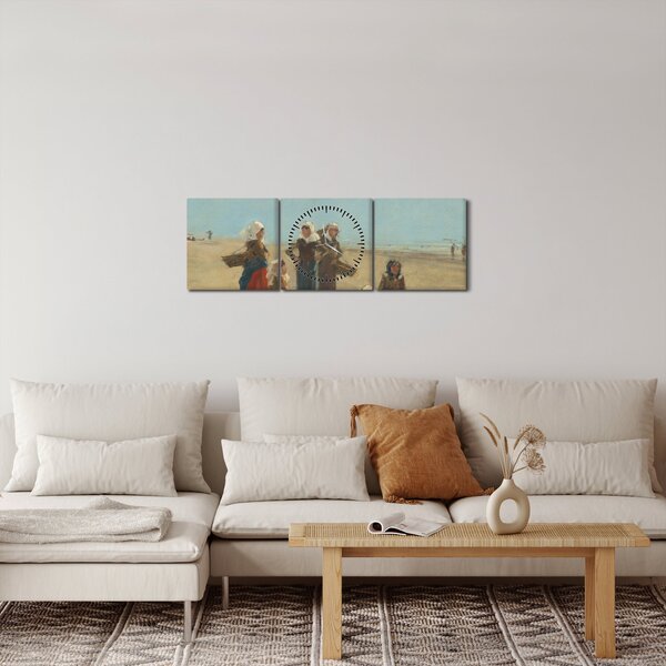 Obraz - Eugène Boudin, Women on the Beach at Berck, reprodukcje (z zegarem) (90x30 cm)