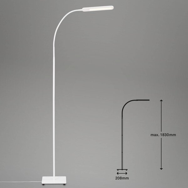 Briloner Lampa stojąca LED Servo, możliwość ściemniania, biały / opal, biuro, metal, nowoczesny