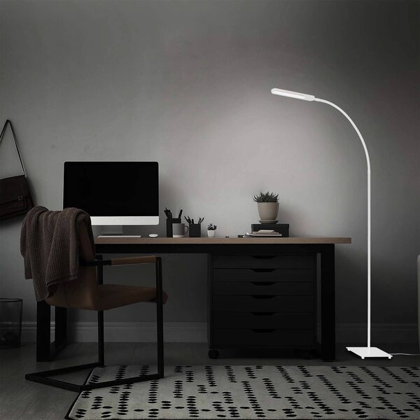 Briloner Lampa stojąca LED Servo, możliwość ściemniania, biały / opal, biuro, metal, nowoczesny