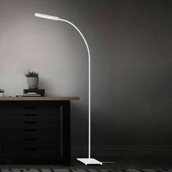 Briloner Lampa stojąca LED Servo, możliwość ściemniania, biały / opal, biuro, metal, nowoczesny