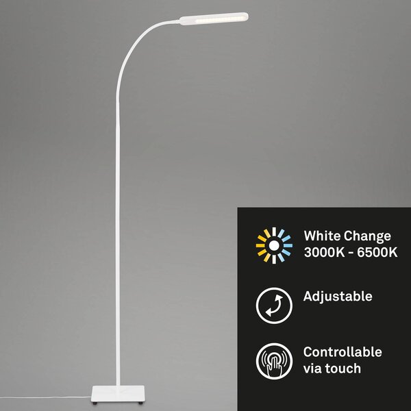 Briloner Lampa stojąca LED Servo, możliwość ściemniania, biały / opal, biuro, metal, nowoczesny