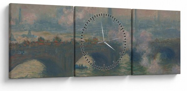 Obraz - Claude Monet, Waterloo Bridge, Gray Day, reprodukcje (z zegarem) (90x30 cm)
