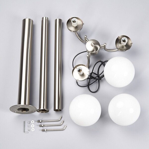 Lampa zewnętrzna Lindby Samuel, 218 cm, 3-punktowa, kula, E27, IP44 Samuel Lindby, możliwość ściemniania, aluminiowy / szary / cynkowy, stal szlachetna, nowoczesny