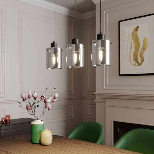 Lampa wisząca szklana Kourtney Lindby, możliwość ściemniania, czarny, salon / jadalnia, nowoczesny