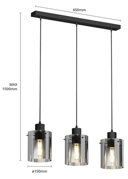 Lampa wisząca szklana Kourtney Lindby, możliwość ściemniania, czarny, salon / jadalnia, nowoczesny