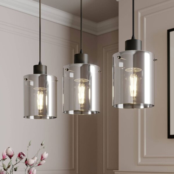 Lampa wisząca szklana Kourtney Lindby, możliwość ściemniania, czarny, salon / jadalnia, nowoczesny