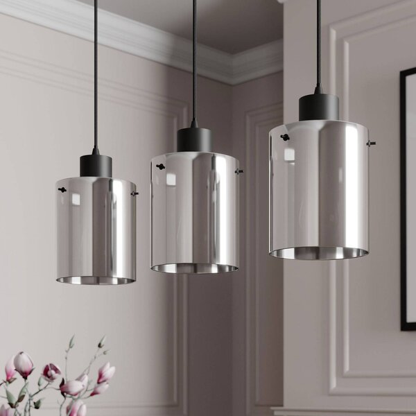 Lampa wisząca szklana Kourtney Lindby, możliwość ściemniania, czarny, salon / jadalnia, nowoczesny
