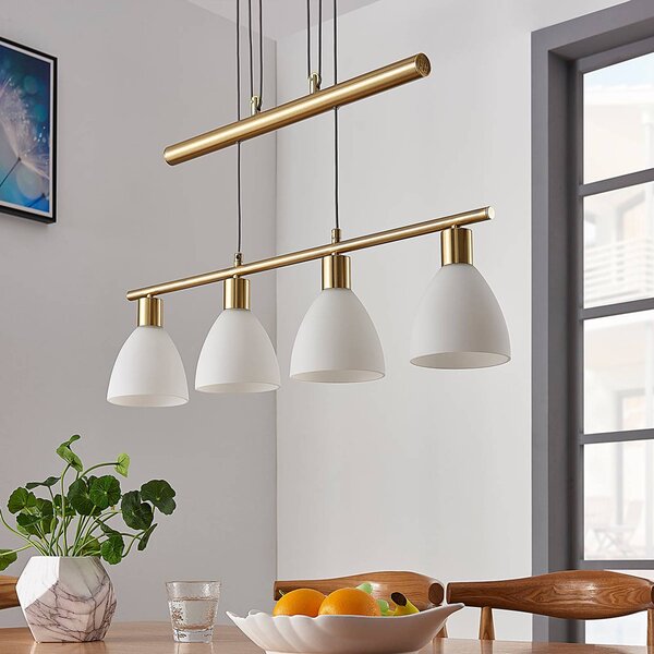 Lampa wisząca Simeon Lindby, możliwość ściemniania, mosiężny / złoty, salon / jadalnia, szkło, nowoczesny