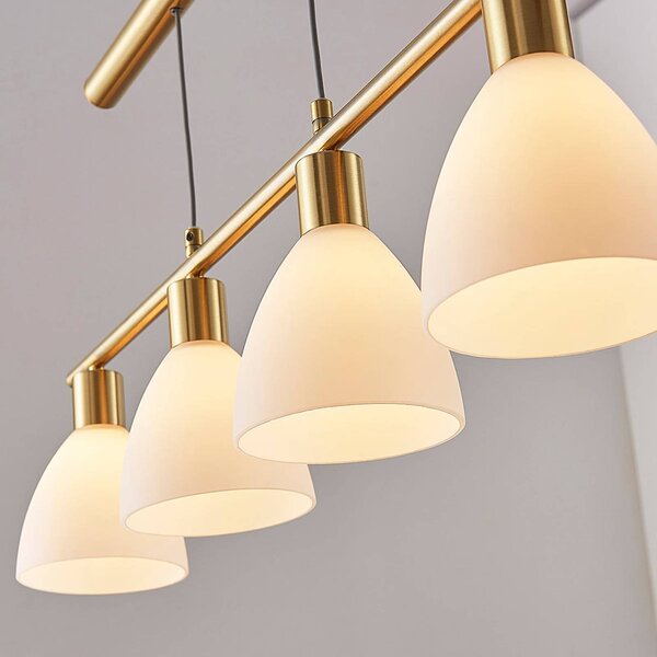 Lampa wisząca Simeon Lindby, możliwość ściemniania, mosiężny / złoty, salon / jadalnia, szkło, nowoczesny