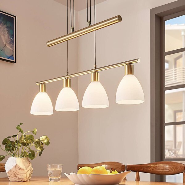Lampa wisząca Simeon Lindby, możliwość ściemniania, mosiężny / złoty, salon / jadalnia, szkło, nowoczesny