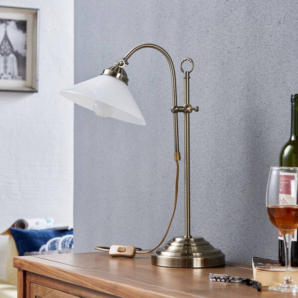 Lampa stołowa Lindby Otis, antyczny mosiądz, szkło, 60 cm, E14 Otis, przedpokój, metal, antyczny