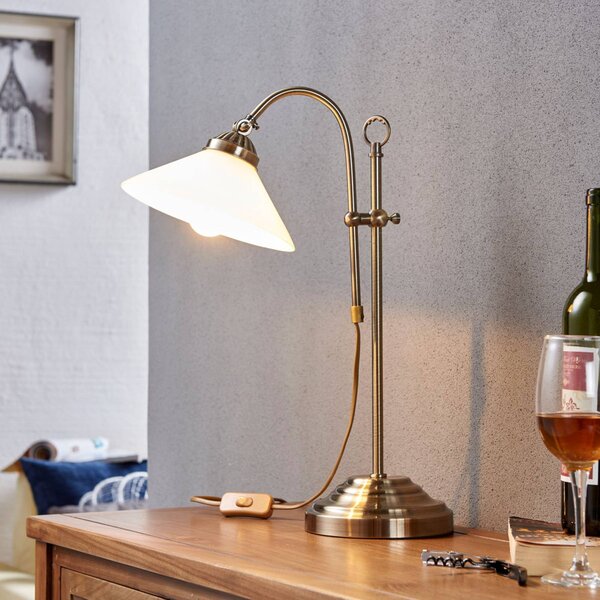 Lampa stołowa Lindby Otis, antyczny mosiądz, szkło, 60 cm, E14 Otis, przedpokój, metal, antyczny