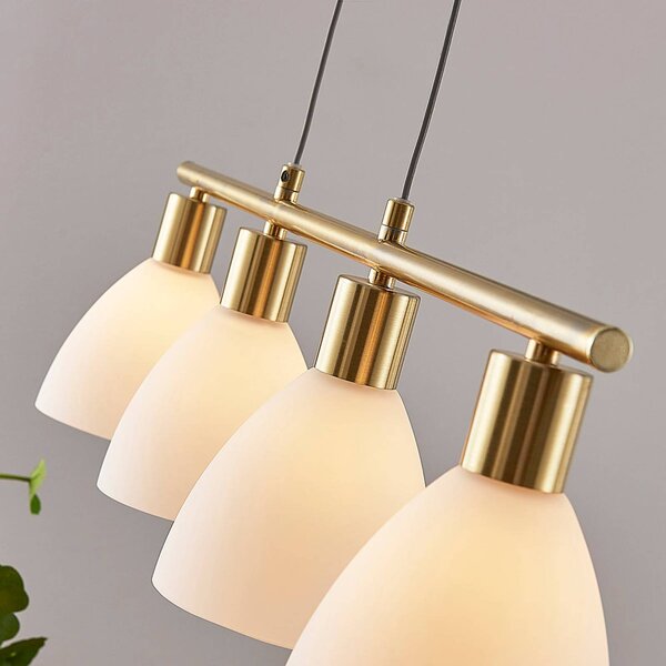 Lampa wisząca Simeon Lindby, możliwość ściemniania, mosiężny / złoty, salon / jadalnia, szkło, nowoczesny
