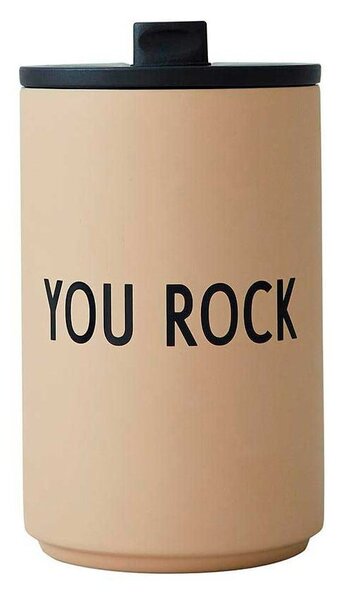 Beżowy kubek termiczny Design Letters Rock, 350 ml
