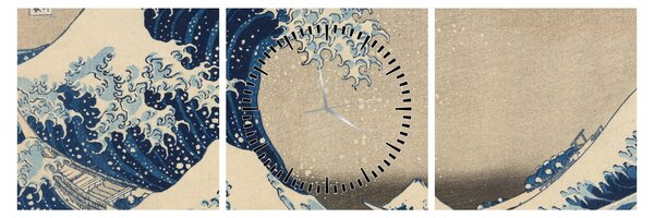 Obraz - Katsushika Hokusai, Under the Wave off Kanagawa, reprodukcje (z zegarem) (90x30 cm)