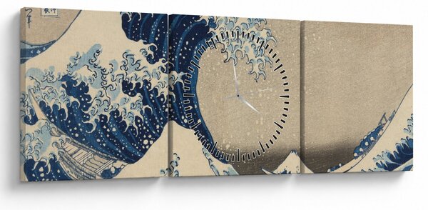 Obraz - Katsushika Hokusai, Under the Wave off Kanagawa, reprodukcje (z zegarem) (90x30 cm)