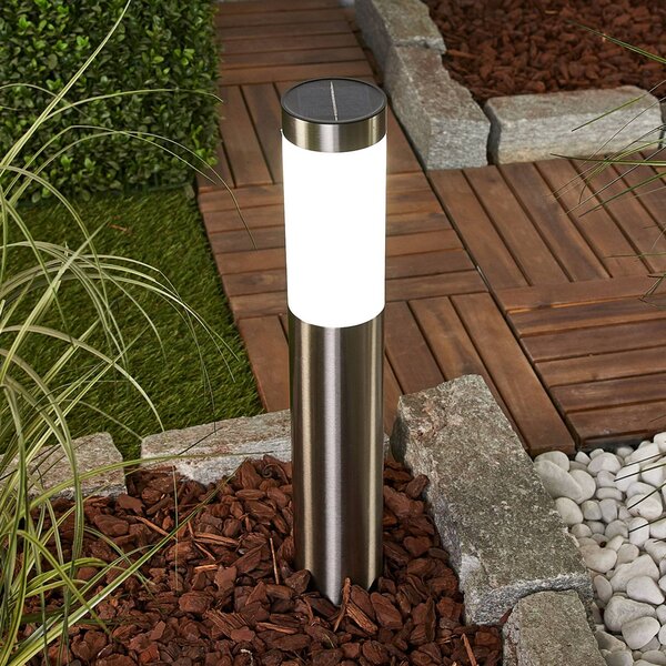 Lindby Lampa solarna LED Aleeza, 61 cm, stal nierdzewna, szpikulec Aleeza, aluminiowy / szary / cynkowy, stal szlachetna, nowoczesny