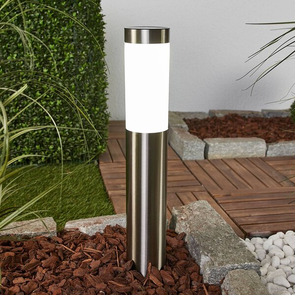Lindby Lampa solarna LED Aleeza, 61 cm, stal nierdzewna, szpikulec Aleeza, aluminiowy / szary / cynkowy, stal szlachetna, nowoczesny