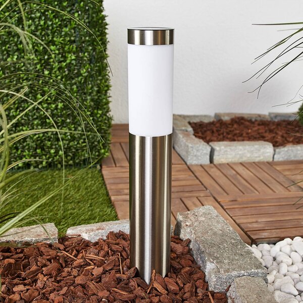 Lindby Lampa solarna LED Aleeza, 61 cm, stal nierdzewna, szpikulec Aleeza, aluminiowy / szary / cynkowy, stal szlachetna, nowoczesny