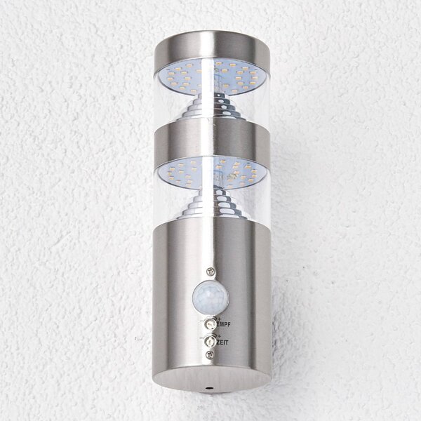 Kinkiet zewnętrzny LED z czujnikiem LANEA Lindby, aluminiowy / szary / cynkowy, stal szlachetna, nowoczesny