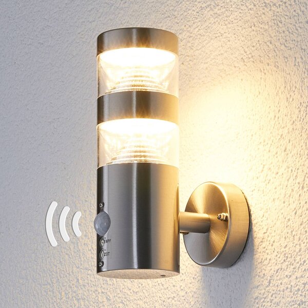 Kinkiet zewnętrzny LED z czujnikiem LANEA Lindby, aluminiowy / szary / cynkowy, stal szlachetna, nowoczesny