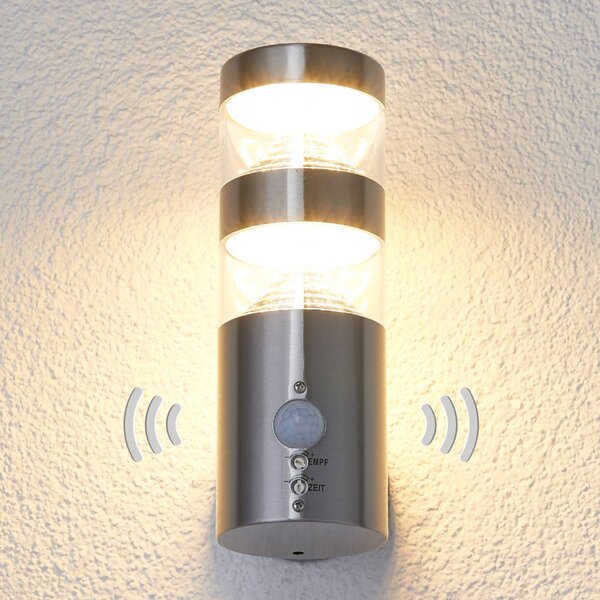 Kinkiet zewnętrzny LED z czujnikiem LANEA Lindby, aluminiowy / szary / cynkowy, stal szlachetna, nowoczesny