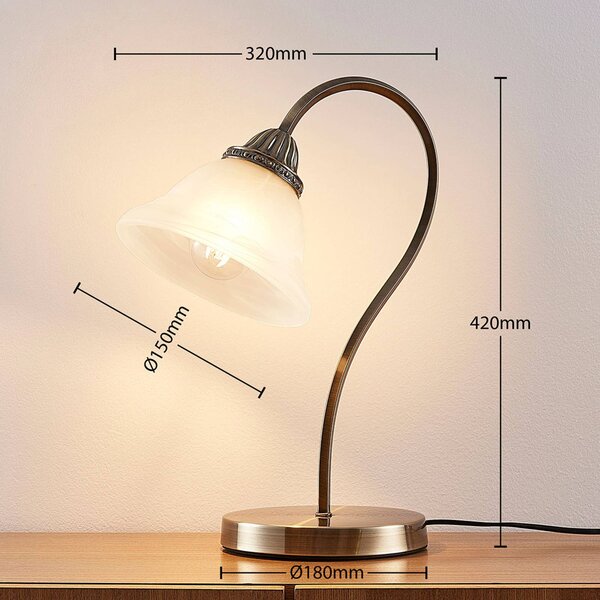 Lampa stołowa LED Mialina Lindby, brązowy / mosiężny, salon / jadalnia, szkło