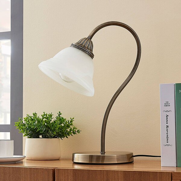 Lampa stołowa LED Mialina Lindby, brązowy / mosiężny, salon / jadalnia, szkło