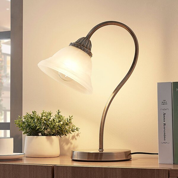 Lampa stołowa LED Mialina Lindby, brązowy / mosiężny, salon / jadalnia, szkło