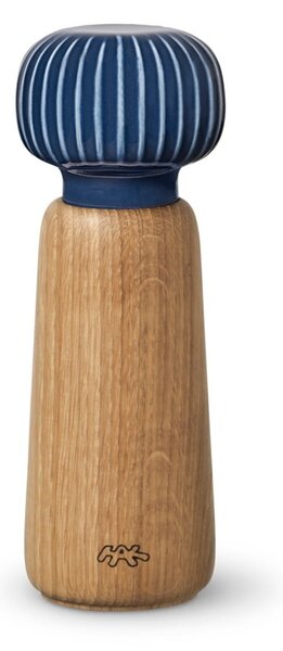 Młynek do przypraw z drewna dębowego z ciemnoniebieskim porcelanowym detalem Kähler Design Hammershoi, wys. 17,5 cm