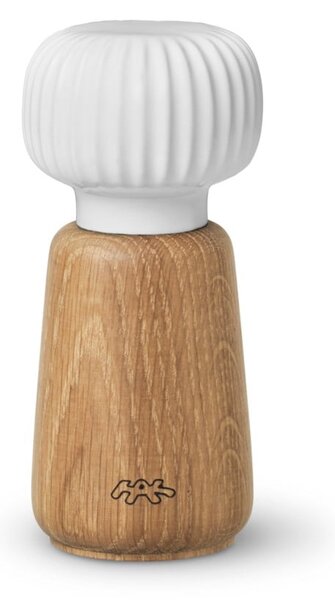 Młynek do przypraw z drewna dębowego z białym porcelanowym detalem Kähler Design Hammershoi, wys. 13 cm