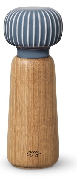 Młynek do przypraw z drewna dębowego z szaroniebieskim porcelanowym detalem Kähler Design Hammershoi, wys. 17,5 cm