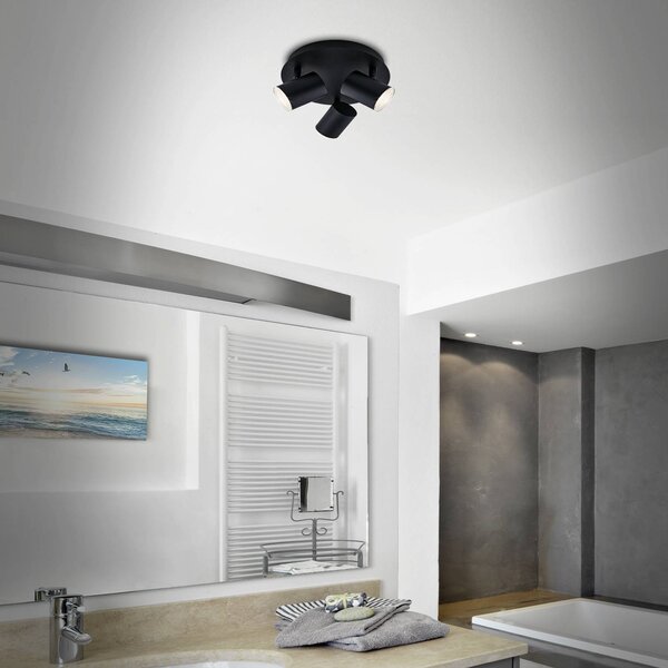 Briloner Spot sufitowy Banyo Splash GU10 IP44 okrągły 3-pkt Splash, możliwość ściemniania, czarny, salon / jadalnia, metal, nowoczesny