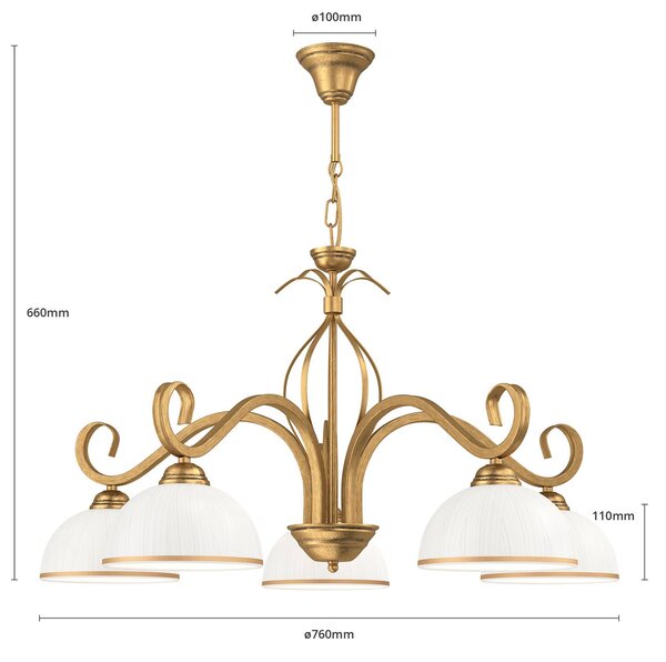 Lampa wisząca Wivara 5 EMIBIG LIGHTING, możliwość ściemniania, mosiężny / złoty, salon / jadalnia, metal, antyczny