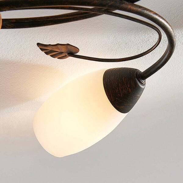 Lampa sufitowa Stefania Lindby, możliwość ściemniania, brązowy / rdzawy, salon / jadalnia, szkło, antyczny