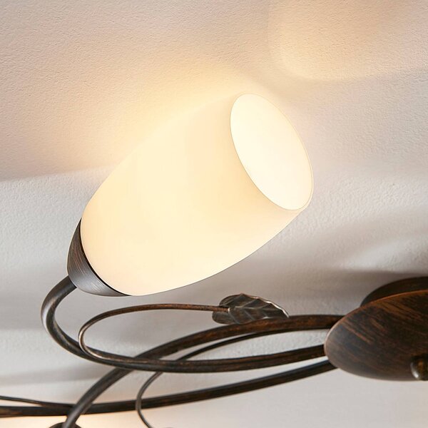Lampa sufitowa Stefania Lindby, możliwość ściemniania, brązowy / rdzawy, salon / jadalnia, szkło, antyczny
